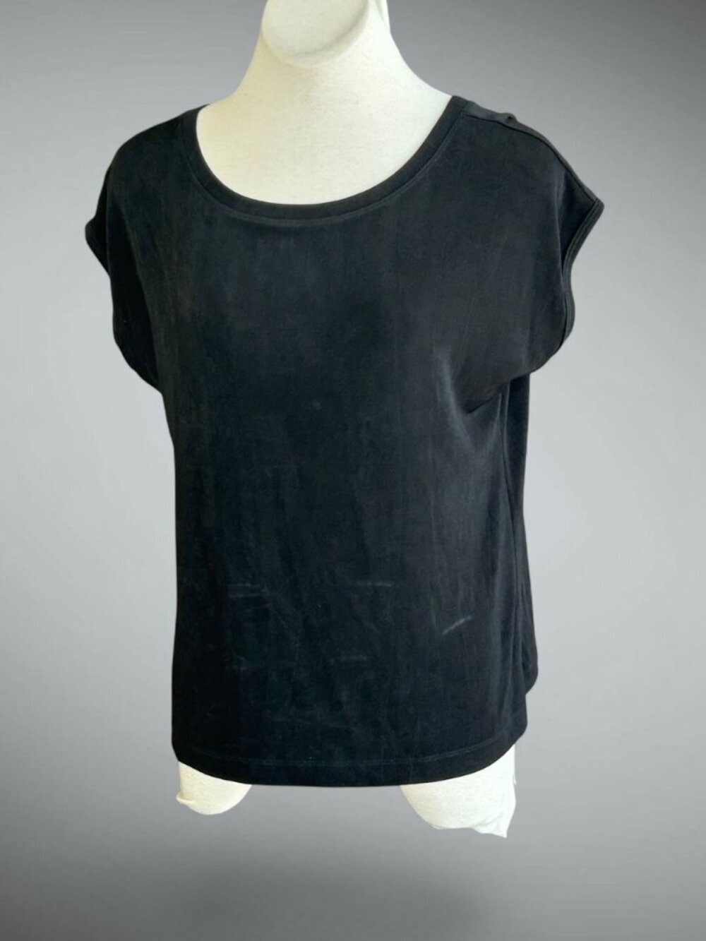 Chico's Travelers Black Jersey Knit Short Cap Sleeve Top Size 2 Large